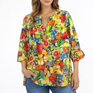 À La Carte Floral Patchwork Boho Tunic Blouse XL